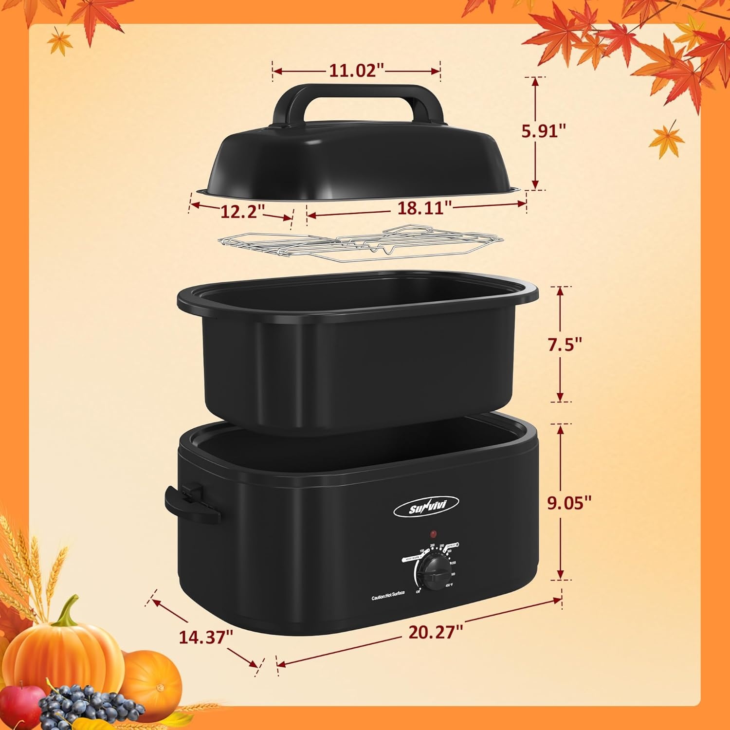 image:imageSunvivi Electric Roaster18 Quart Roasting Oven with SelfBasting Lid Removable PanTurkey Roaster Oven with 150 to 450F Temperature Control CoolTouch HandlesBlackBlack