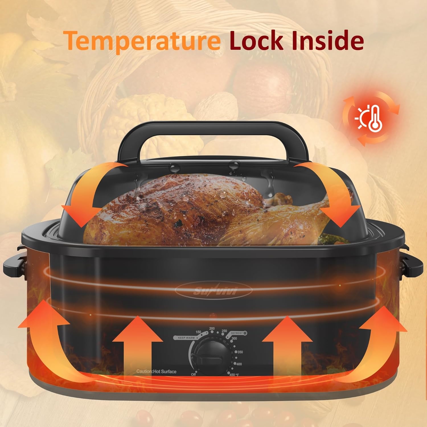image:imageSunvivi Electric Roaster18 Quart Roasting Oven with SelfBasting Lid Removable PanTurkey Roaster Oven with 150 to 450F Temperature Control CoolTouch HandlesBlackBlack