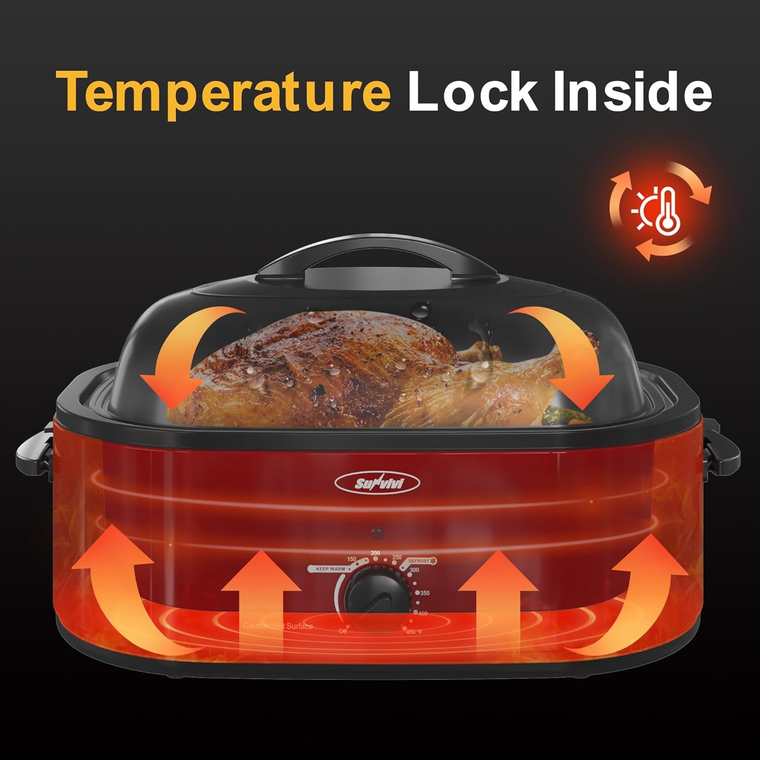 image:imageSunvivi Roaster Oven Electric Roaster Oven with Viewing Lid 28lb 24Quart Turkey Roaster with Unique DefrostWarm Function Large Roaster with Removable Pan amp Rack Stainless Steel WhiteRed