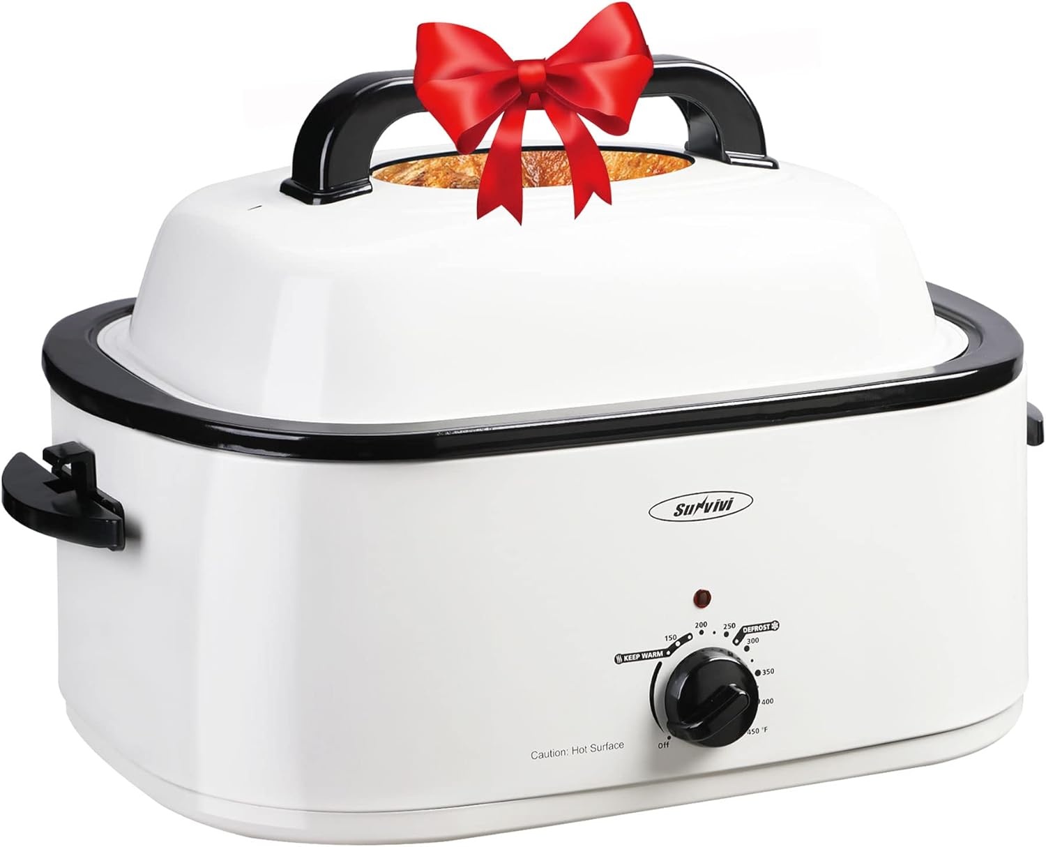 image:imageSunvivi Roaster Oven Electric Roaster Oven with Viewing Lid 28lb 24Quart Turkey Roaster with Unique DefrostWarm Function Large Roaster with Removable Pan amp Rack Stainless Steel WhiteWhite