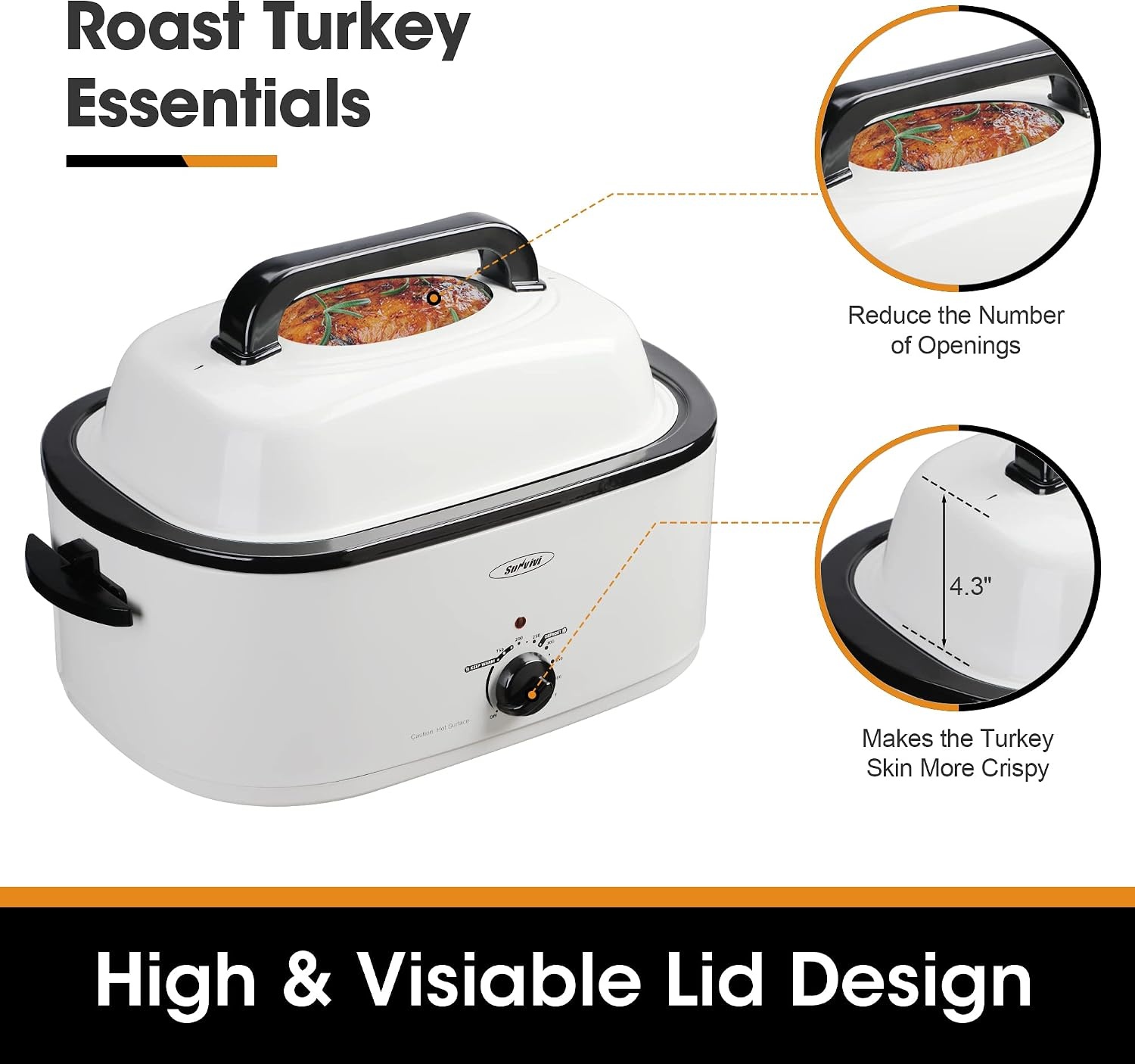 image:imageSunvivi Roaster Oven Electric Roaster Oven with Viewing Lid 28lb 24Quart Turkey Roaster with Unique DefrostWarm Function Large Roaster with Removable Pan amp Rack Stainless Steel WhiteWhite