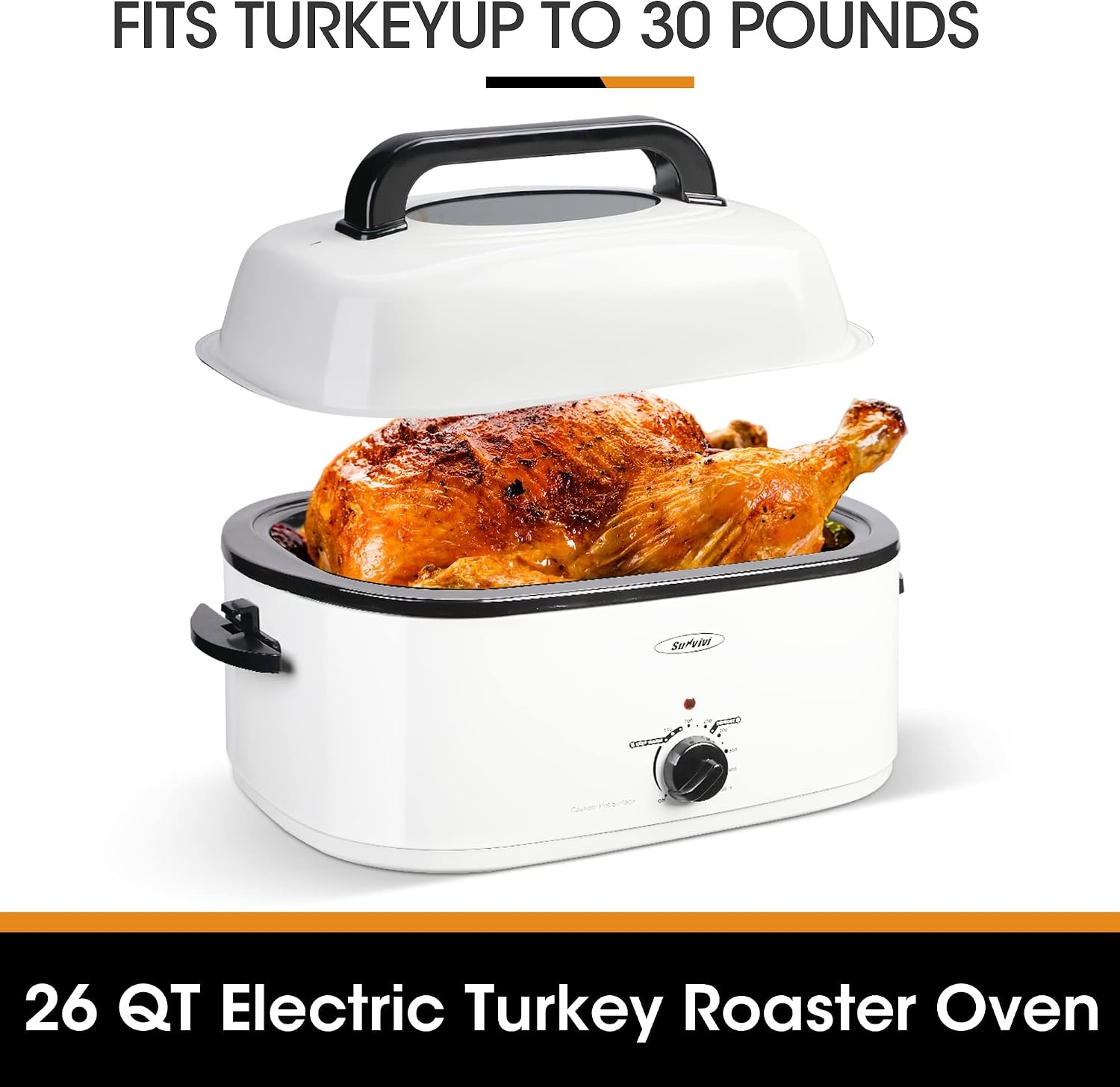 image:imageSunvivi Roaster Oven Electric Roaster Oven with Viewing Lid 28lb 24Quart Turkey Roaster with Unique DefrostWarm Function Large Roaster with Removable Pan amp Rack Stainless Steel WhiteWhite