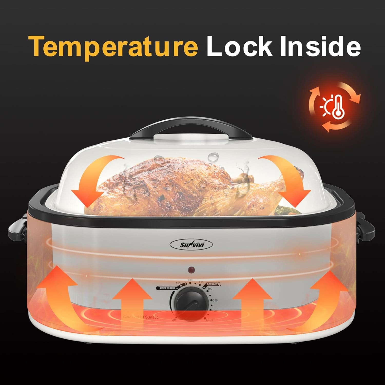 image:imageSunvivi Roaster Oven Electric Roaster Oven with Viewing Lid 28lb 24Quart Turkey Roaster with Unique DefrostWarm Function Large Roaster with Removable Pan amp Rack Stainless Steel WhiteWhite