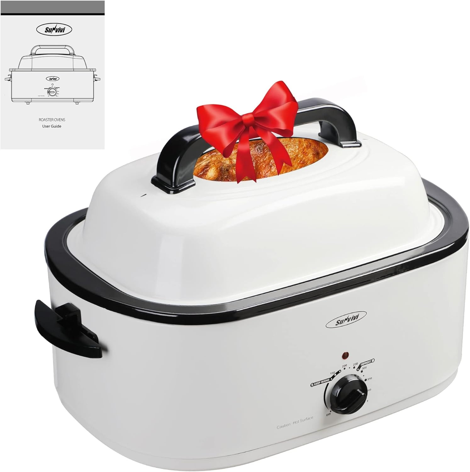 image:imageSunvivi Roaster Oven Electric Roaster Oven with Viewing Lid 28lb 24Quart Turkey Roaster with Unique DefrostWarm Function Large Roaster with Removable Pan amp Rack Stainless Steel WhiteWhite
