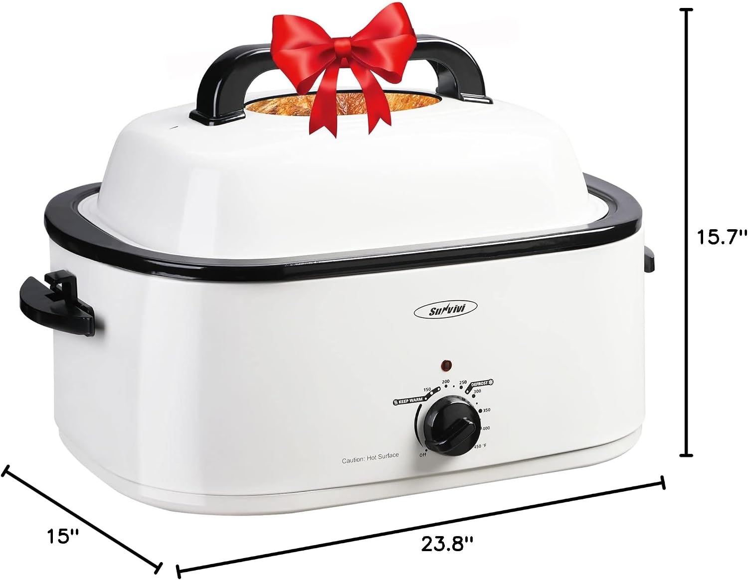 image:imageSunvivi Roaster Oven Electric Roaster Oven with Viewing Lid 28lb 24Quart Turkey Roaster with Unique DefrostWarm Function Large Roaster with Removable Pan amp Rack Stainless Steel WhiteWhite