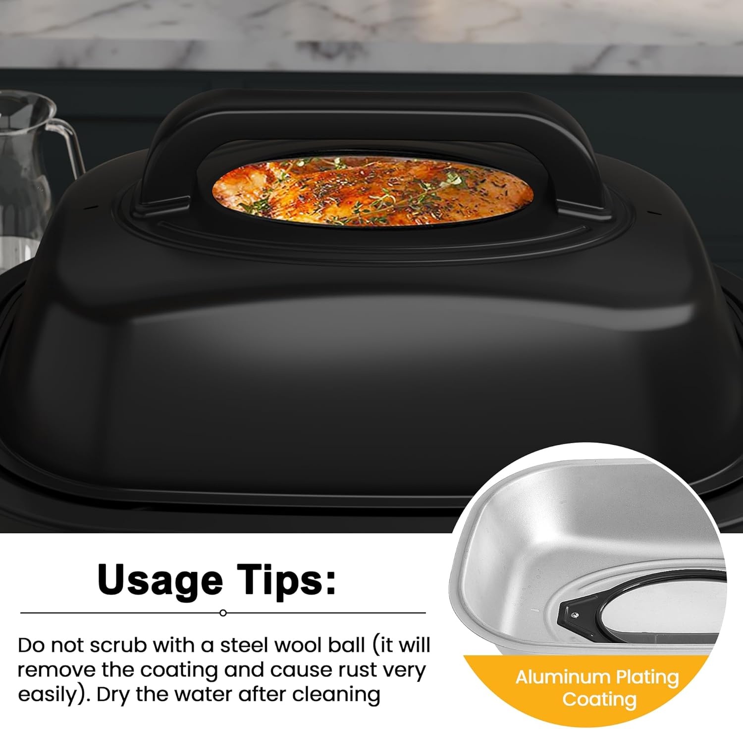image:imageSunvivi Roaster Oven Electric Roaster Oven with Viewing Lid 28lb 24Quart Turkey Roaster with Unique DefrostWarm Function Large Roaster with Removable Pan amp Rack Stainless Steel WhiteGrey