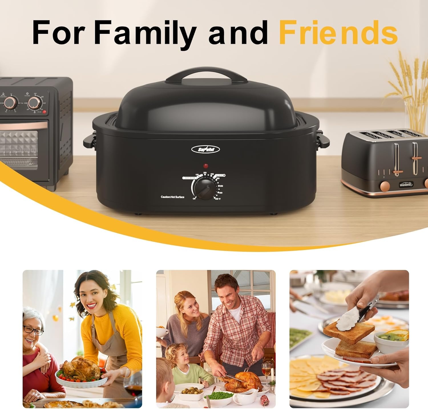 image:imageSunvivi Roaster Oven Electric Roaster Oven with Viewing Lid 28lb 24Quart Turkey Roaster with Unique DefrostWarm Function Large Roaster with Removable Pan amp Rack Stainless Steel WhiteBlack