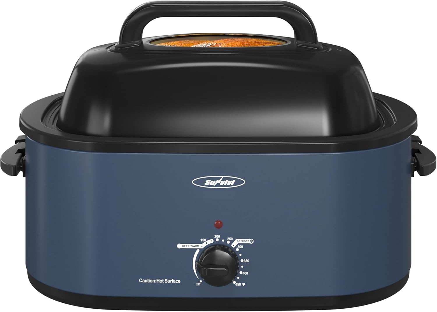 image:imageSunvivi Roaster Oven Electric Roaster Oven with Viewing Lid 28lb 24Quart Turkey Roaster with Unique DefrostWarm Function Large Roaster with Removable Pan amp Rack Stainless Steel WhiteBlue