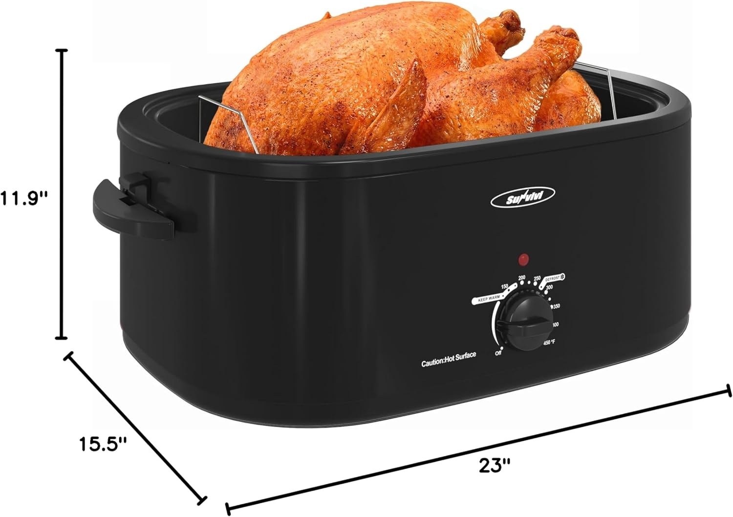 image:imageSunvivi Roaster Oven Electric Roaster Oven with Viewing Lid 28lb 24Quart Turkey Roaster with Unique DefrostWarm Function Large Roaster with Removable Pan amp Rack Stainless Steel WhiteBlack