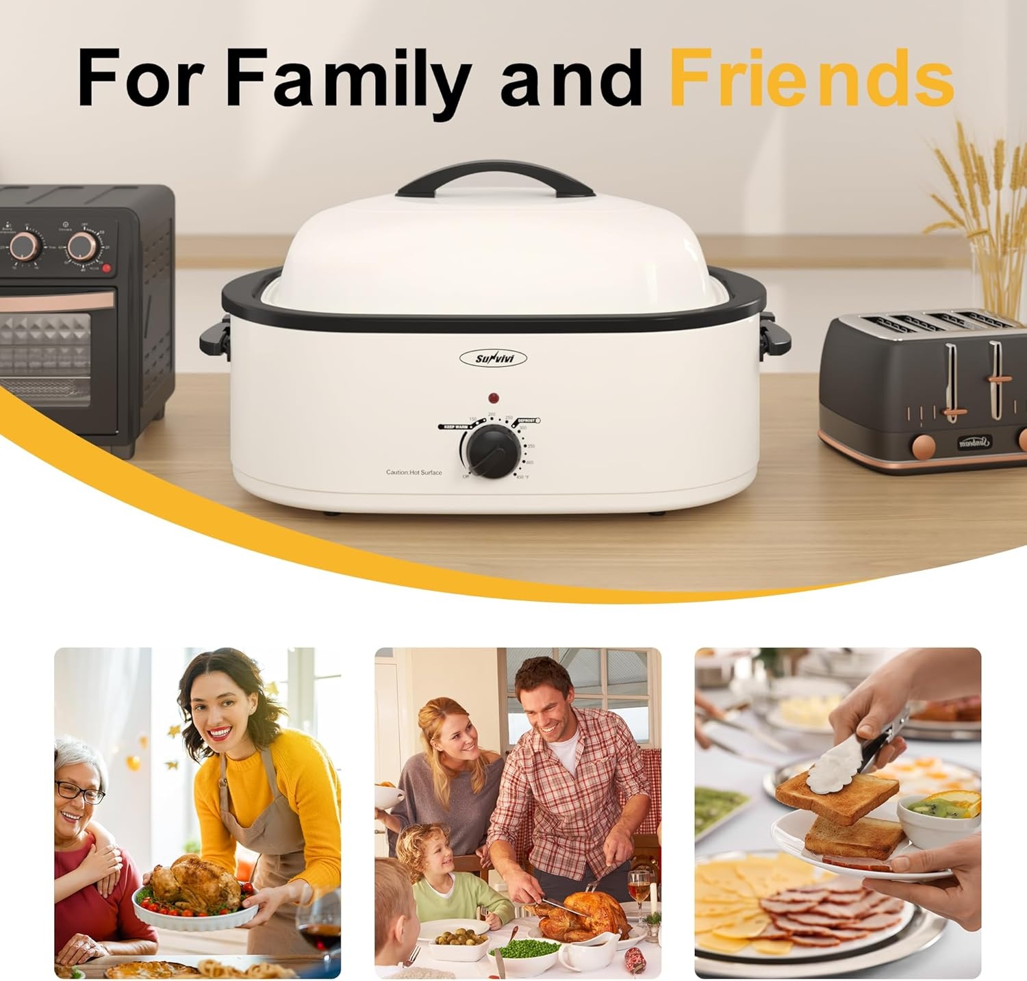 image:imageSunvivi Roaster Oven Electric Roaster Oven with Viewing Lid 28lb 24Quart Turkey Roaster with Unique DefrostWarm Function Large Roaster with Removable Pan amp Rack Stainless Steel WhiteWhite