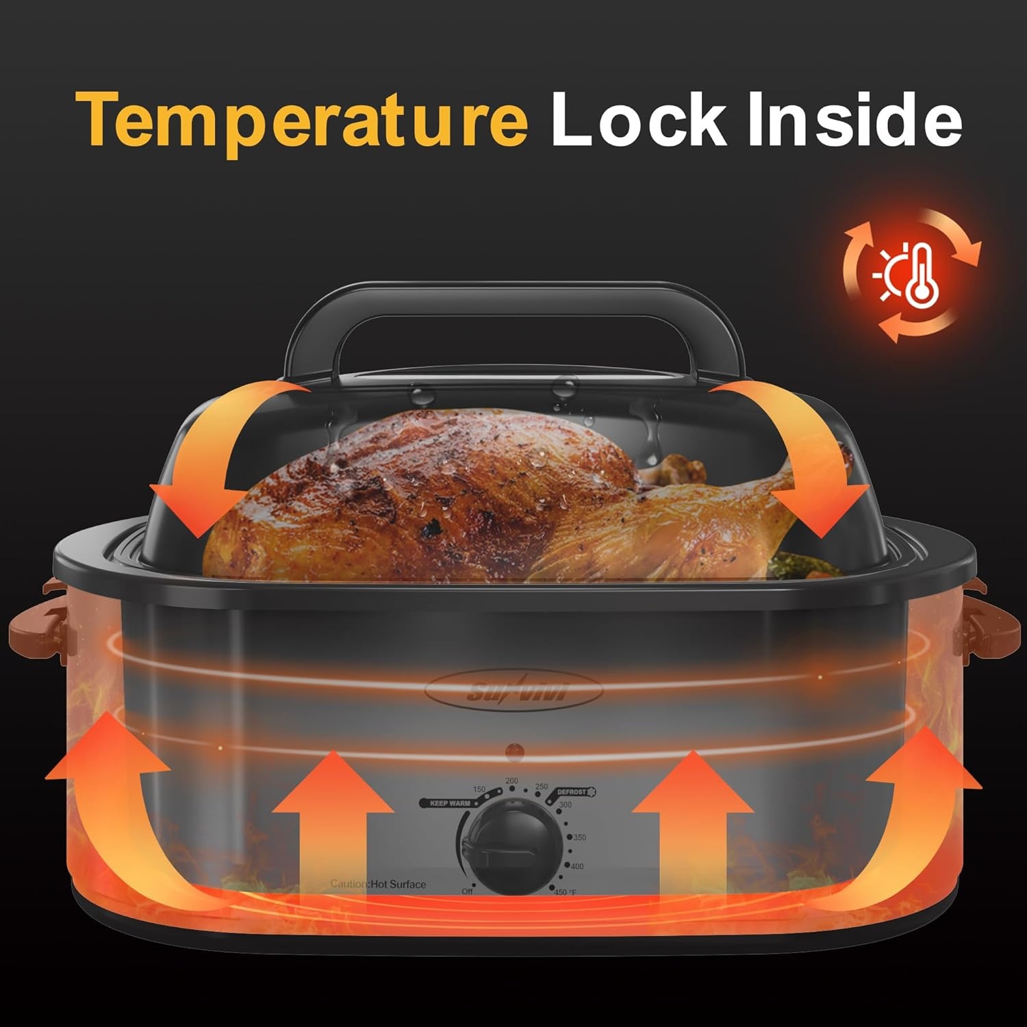 image:imageSunvivi Roaster Oven Electric Roaster Oven with Viewing Lid 28lb 24Quart Turkey Roaster with Unique DefrostWarm Function Large Roaster with Removable Pan amp Rack Stainless Steel WhiteSilver