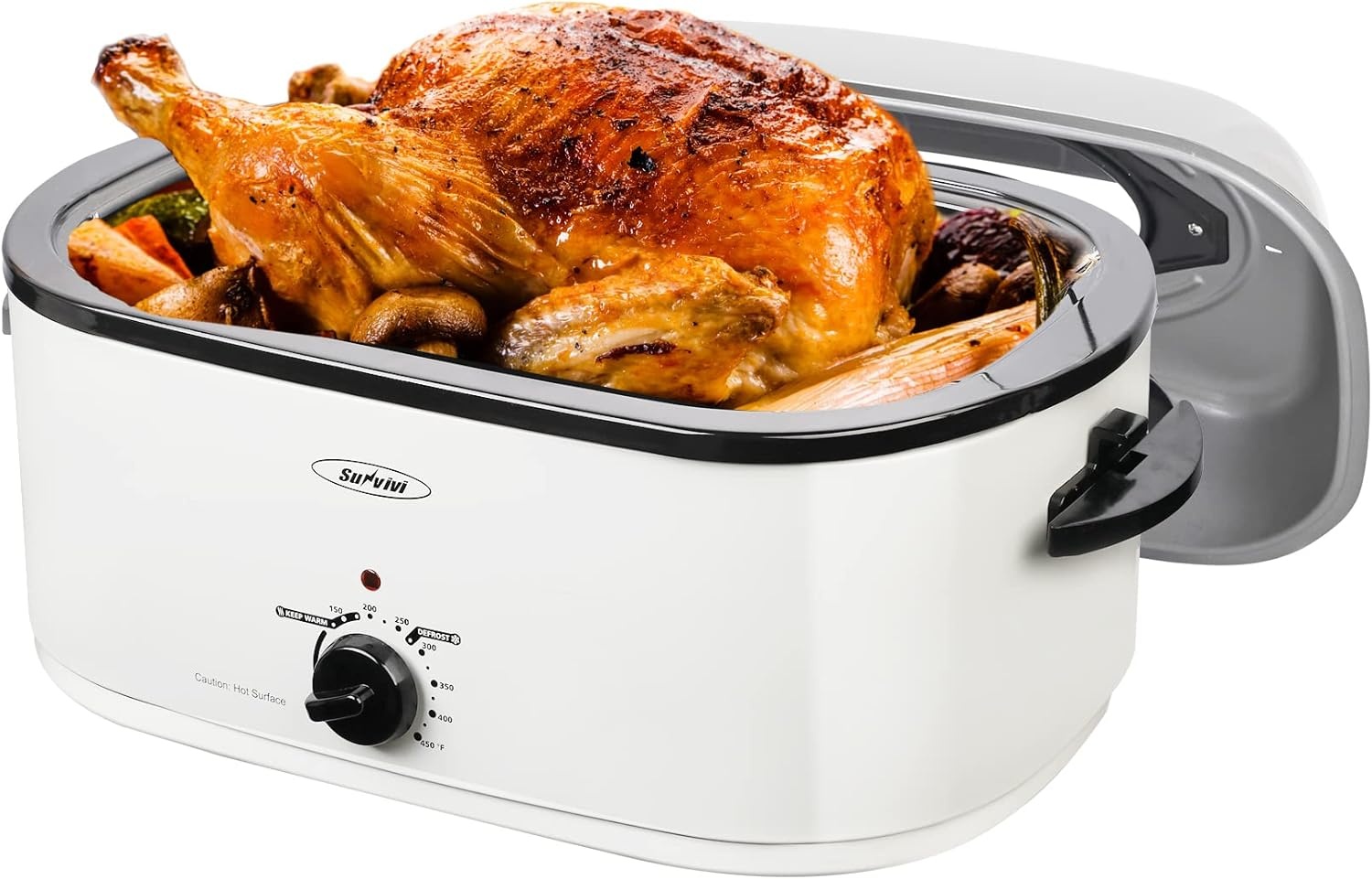 image:imageSunvivi Roaster Oven Electric Roaster Oven with Viewing Lid 28lb 24Quart Turkey Roaster with Unique DefrostWarm Function Large Roaster with Removable Pan amp Rack Stainless Steel WhiteWhite