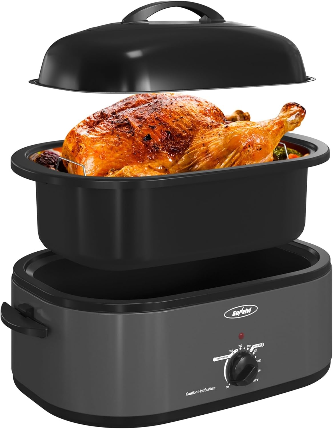 image:imageSunvivi Roaster Oven with SelfBasting Lid 20 Quart Electric Roaster with Removable Pan amp Rack 150450F FullRange Temperature Control with DefrostWarm Function Stainless Steel Grey