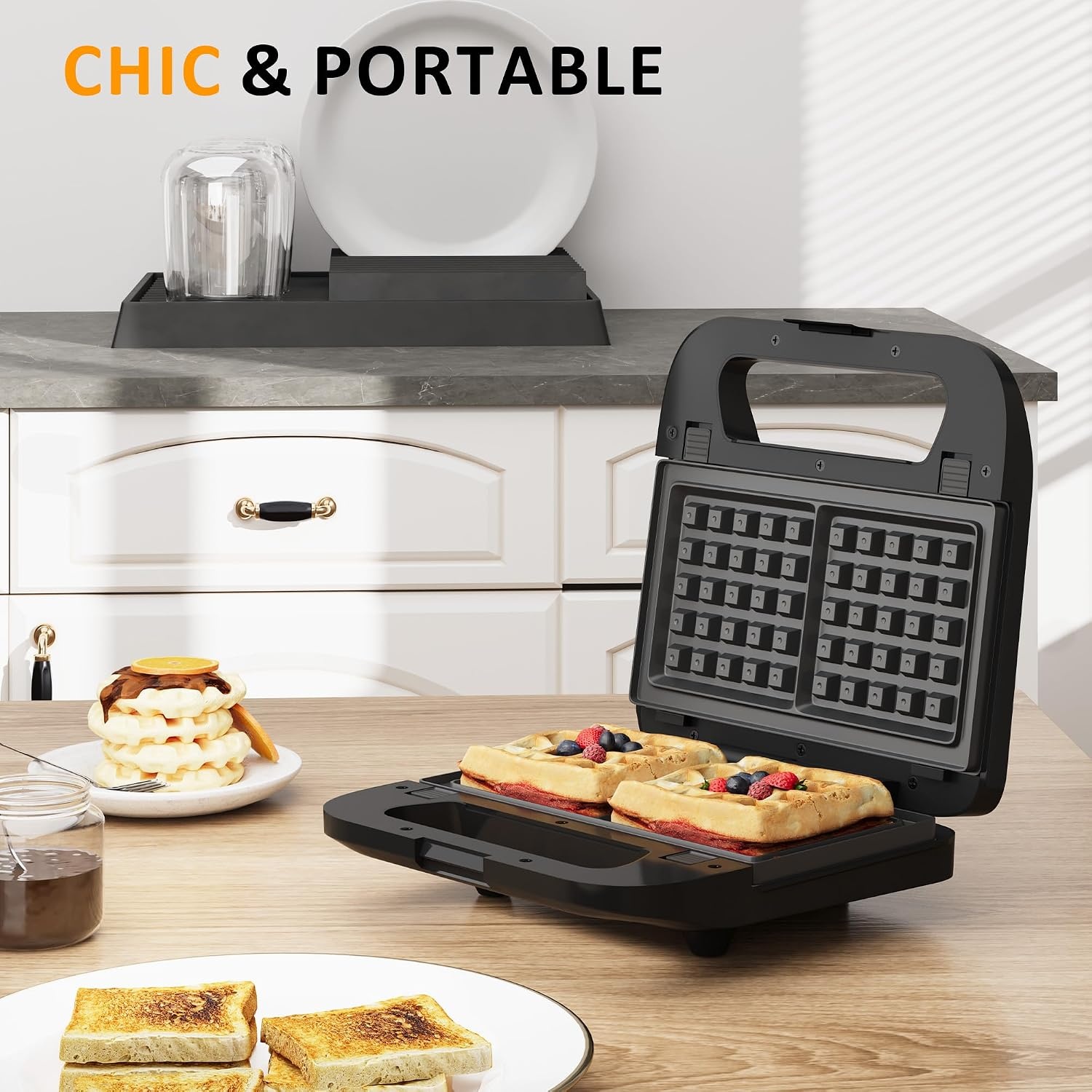 image:imageSunvivi Sandwich Maker Panini Press Waffle Maker with Removable Plates 3 in 1 Sandwich Maker Press with NonStick Plates Indicator Lights amp Cool Touch Handle 750W BlackBlack