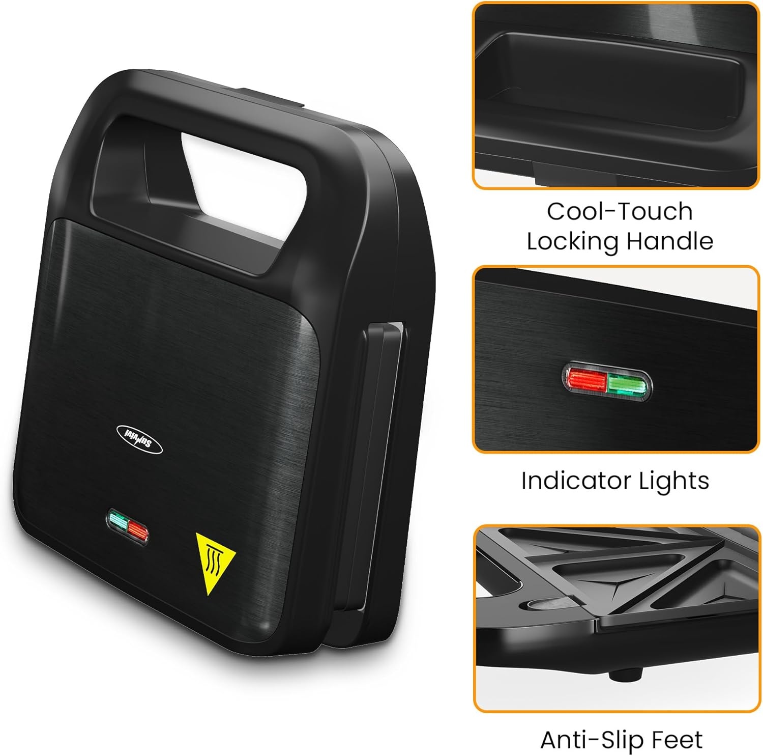 image:imageSunvivi Sandwich Maker Panini Press Waffle Maker with Removable Plates 3 in 1 Sandwich Maker Press with NonStick Plates Indicator Lights amp Cool Touch Handle 750W BlackBlack