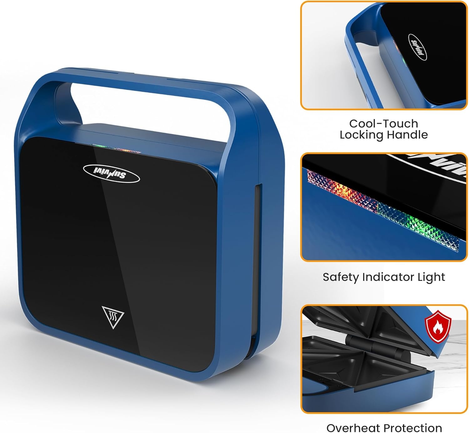 image:imageSunvivi Sandwich Maker Panini Press Waffle Maker with Removable Plates 3 in 1 Sandwich Maker Press with NonStick Plates Indicator Lights amp Cool Touch Handle 750W BlackBlueGlassTopA