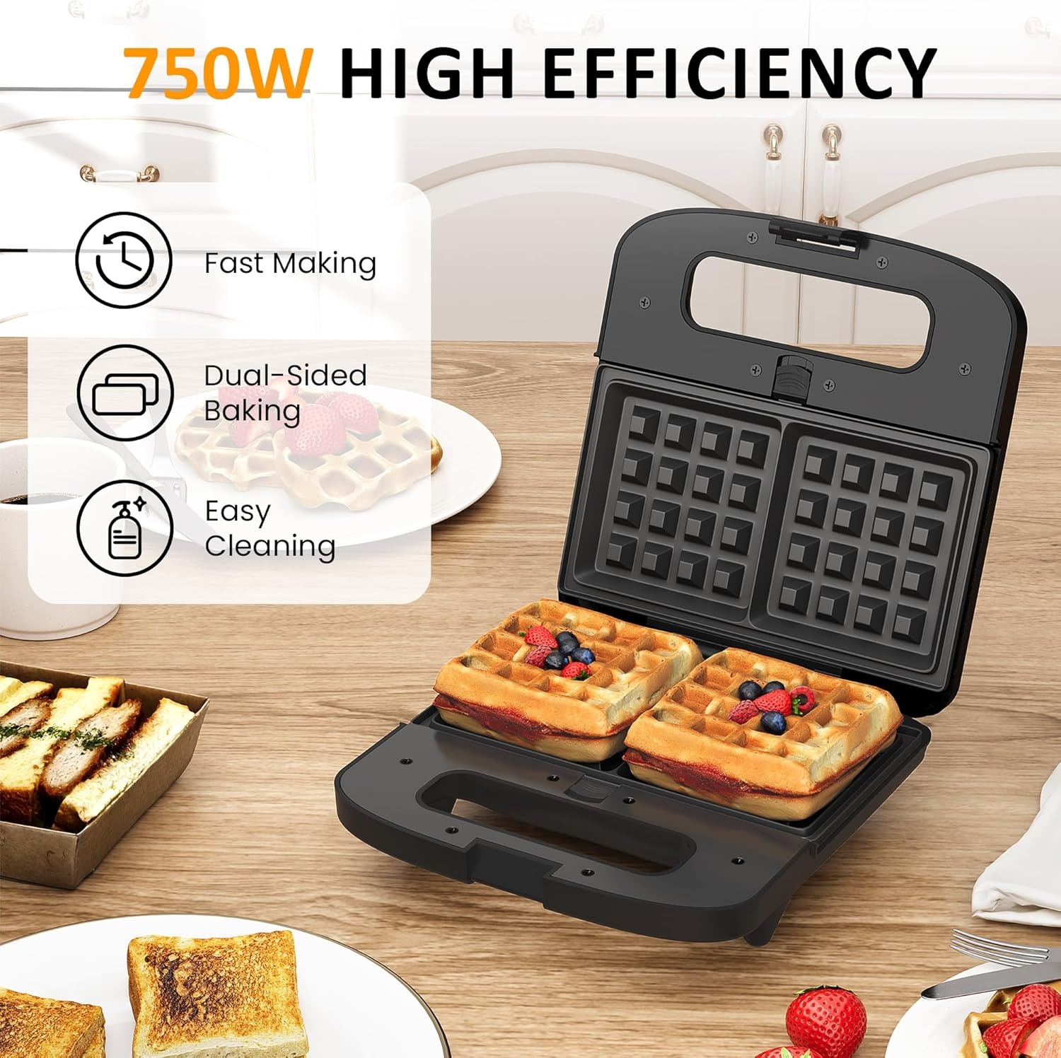 image:imageSunvivi Sandwich Maker Panini Press Waffle Maker with Removable Plates 3 in 1 Sandwich Maker Press with NonStick Plates Indicator Lights amp Cool Touch Handle 750W BlackNewBalck