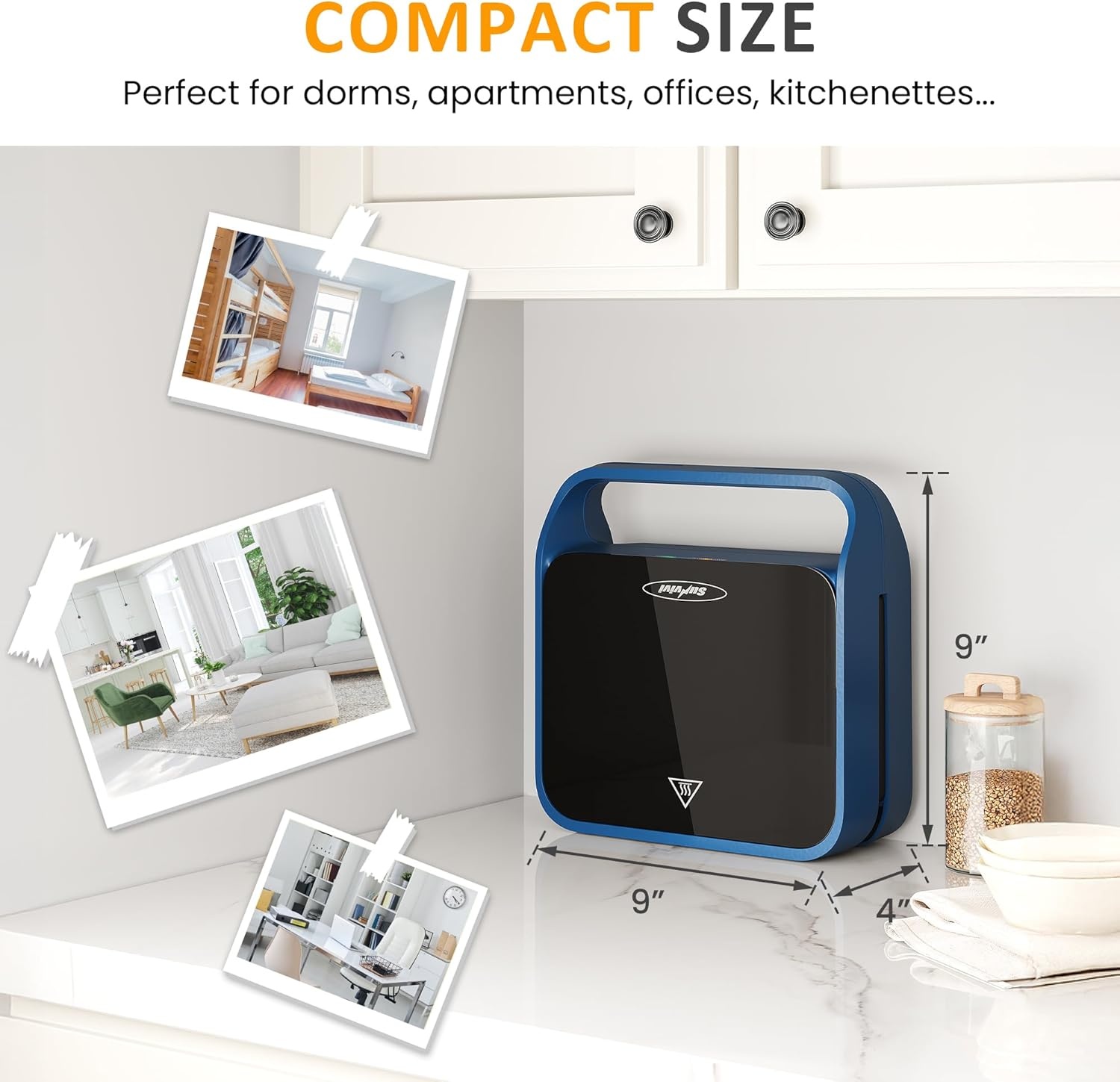 image:imageSunvivi Sandwich Maker Panini Press Waffle Maker with Removable Plates 3 in 1 Sandwich Maker Press with NonStick Plates Indicator Lights amp Cool Touch Handle 750W BlackBlueGlassTopA