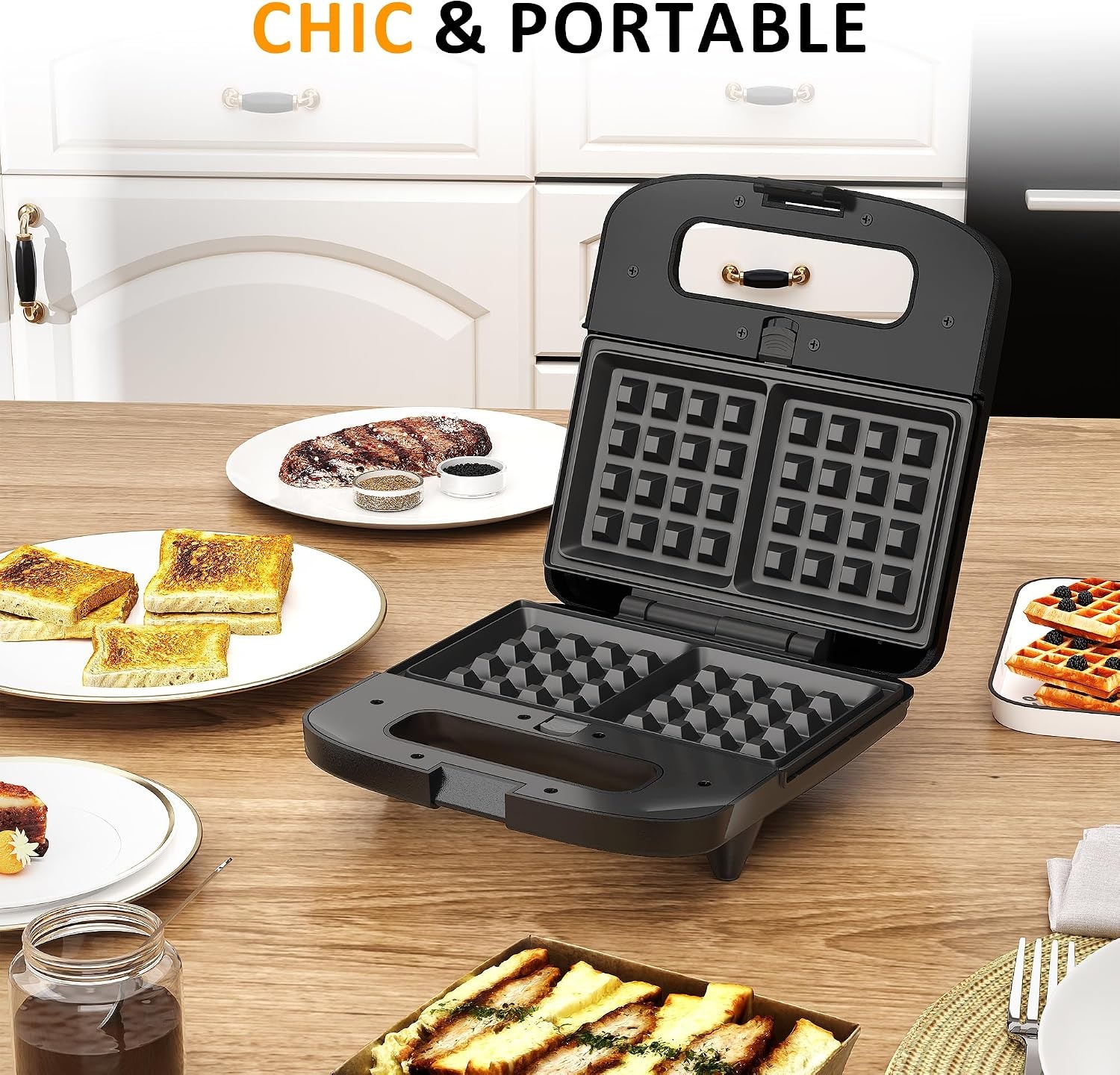 image:imageSunvivi Sandwich Maker Panini Press Waffle Maker with Removable Plates 3 in 1 Sandwich Maker Press with NonStick Plates Indicator Lights amp Cool Touch Handle 750W BlackNewBalck