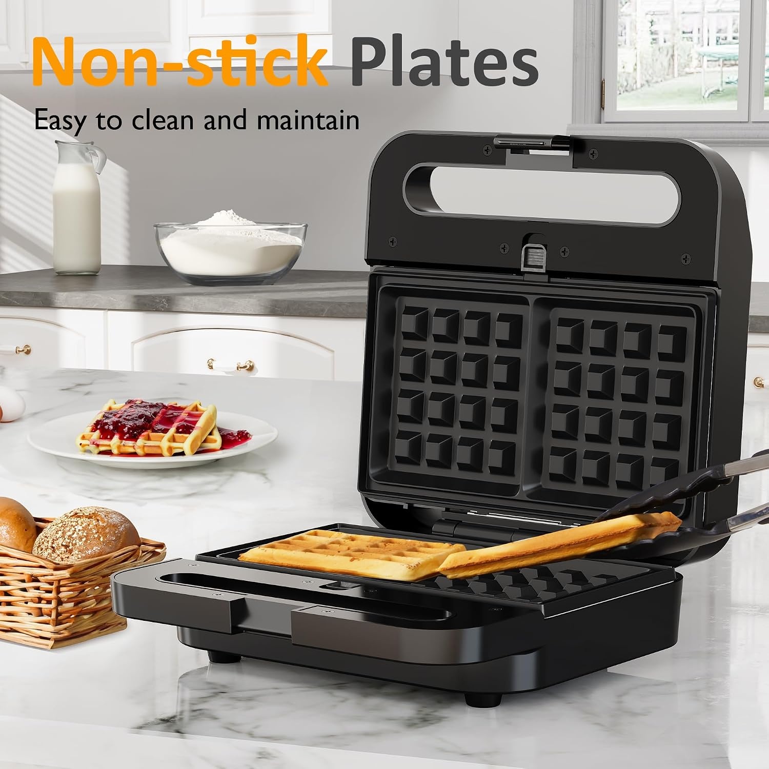 image:imageSunvivi Sandwich Maker Panini Press Waffle Maker with Removable Plates 3 in 1 Sandwich Maker Press with NonStick Plates Indicator Lights amp Cool Touch Handle 750W BlackBlackGlassTopB
