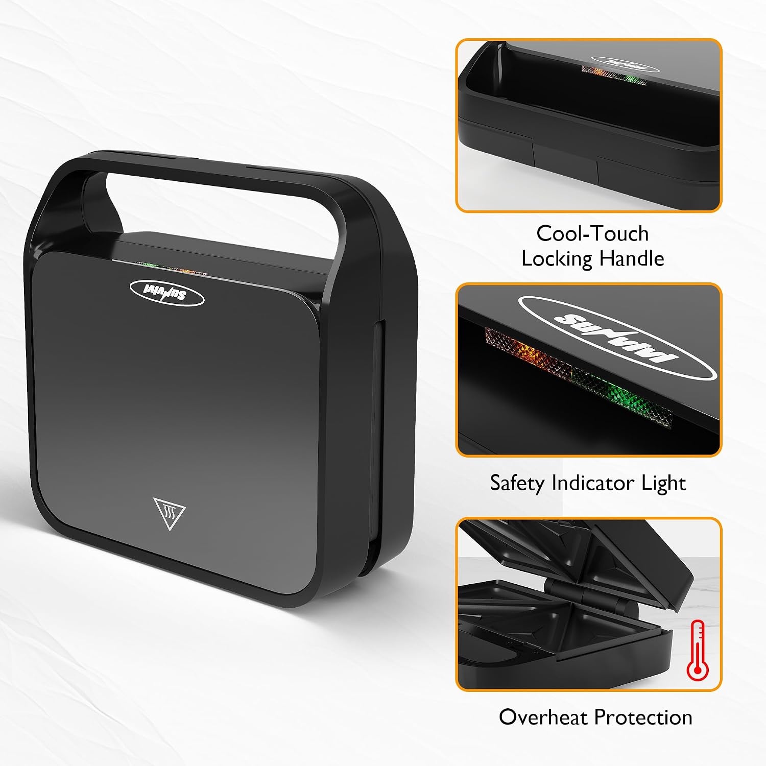 image:imageSunvivi Sandwich Maker Panini Press Waffle Maker with Removable Plates 3 in 1 Sandwich Maker Press with NonStick Plates Indicator Lights amp Cool Touch Handle 750W BlackBlackGlassTopA