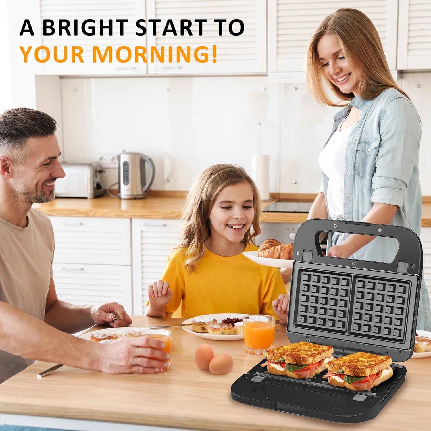 image:imageSunvivi Sandwich Maker Panini Press Waffle Maker with Removable Plates 3 in 1 Sandwich Maker Press with NonStick Plates Indicator Lights amp Cool Touch Handle 750W BlackBlack