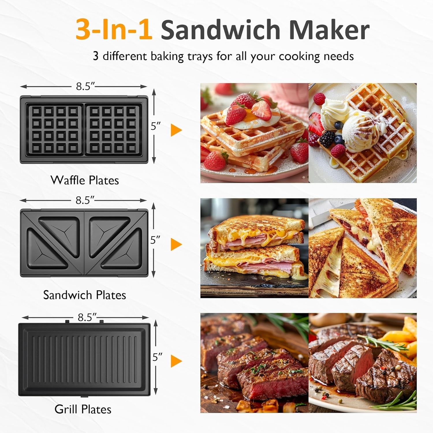 image:imageSunvivi Sandwich Maker Panini Press Waffle Maker with Removable Plates 3 in 1 Sandwich Maker Press with NonStick Plates Indicator Lights amp Cool Touch Handle 750W BlackBlueGlassTopB