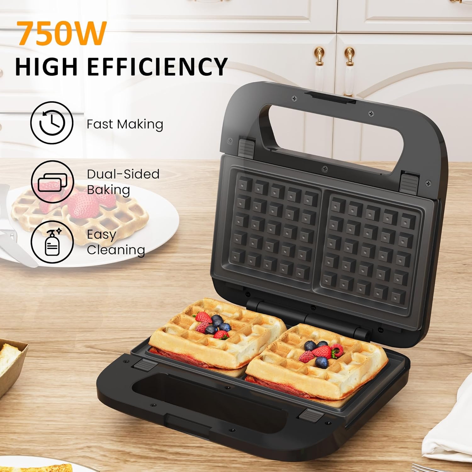 image:imageSunvivi Sandwich Maker Panini Press Waffle Maker with Removable Plates 3 in 1 Sandwich Maker Press with NonStick Plates Indicator Lights amp Cool Touch Handle 750W BlackBlack