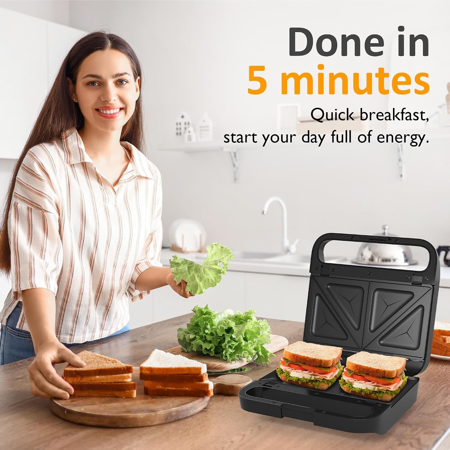 image:imageSunvivi Sandwich Maker Panini Press Waffle Maker with Removable Plates 3 in 1 Sandwich Maker Press with NonStick Plates Indicator Lights amp Cool Touch Handle 750W BlackBlackGlassTopA
