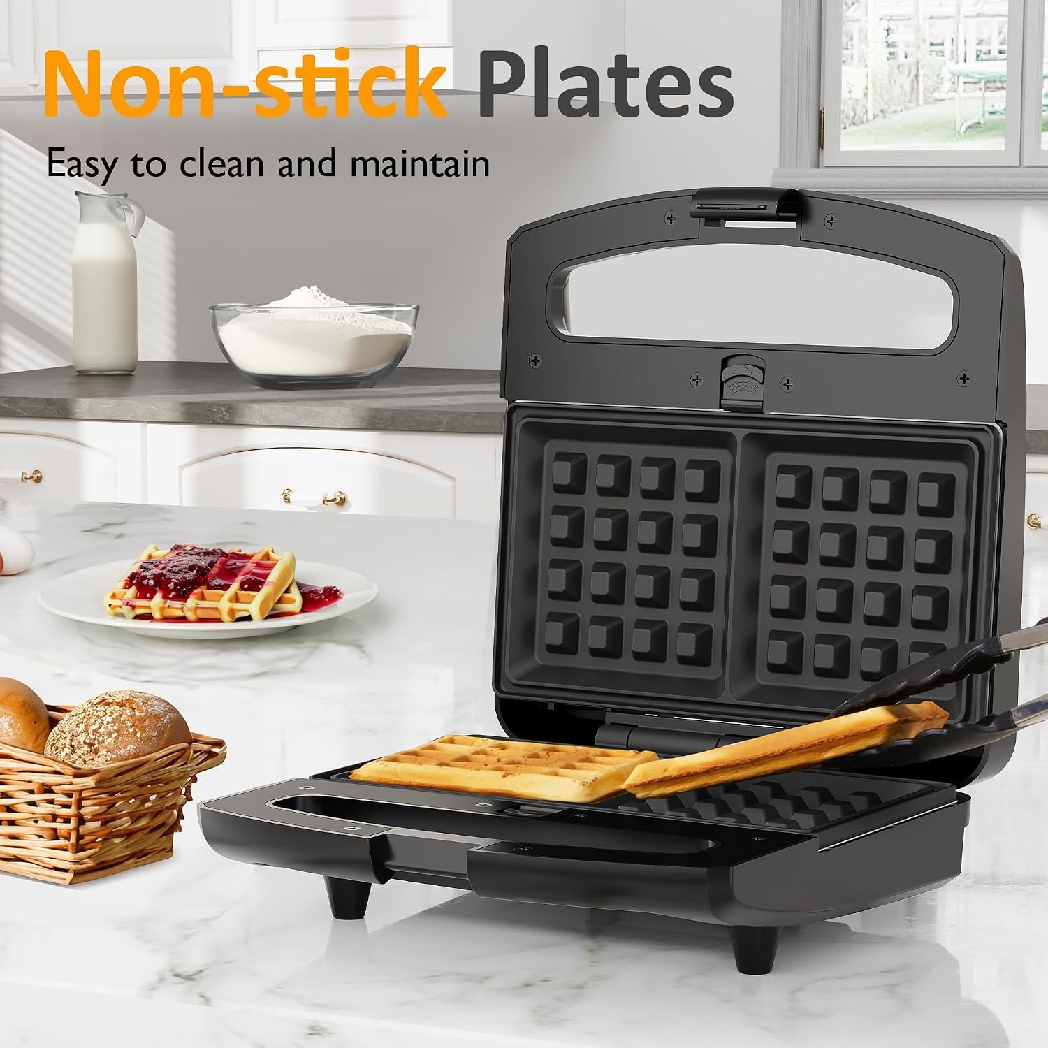 image:imageSunvivi Sandwich Maker Panini Press Waffle Maker with Removable Plates 3 in 1 Sandwich Maker Press with NonStick Plates Indicator Lights amp Cool Touch Handle 750W BlackBlackGlassTopC
