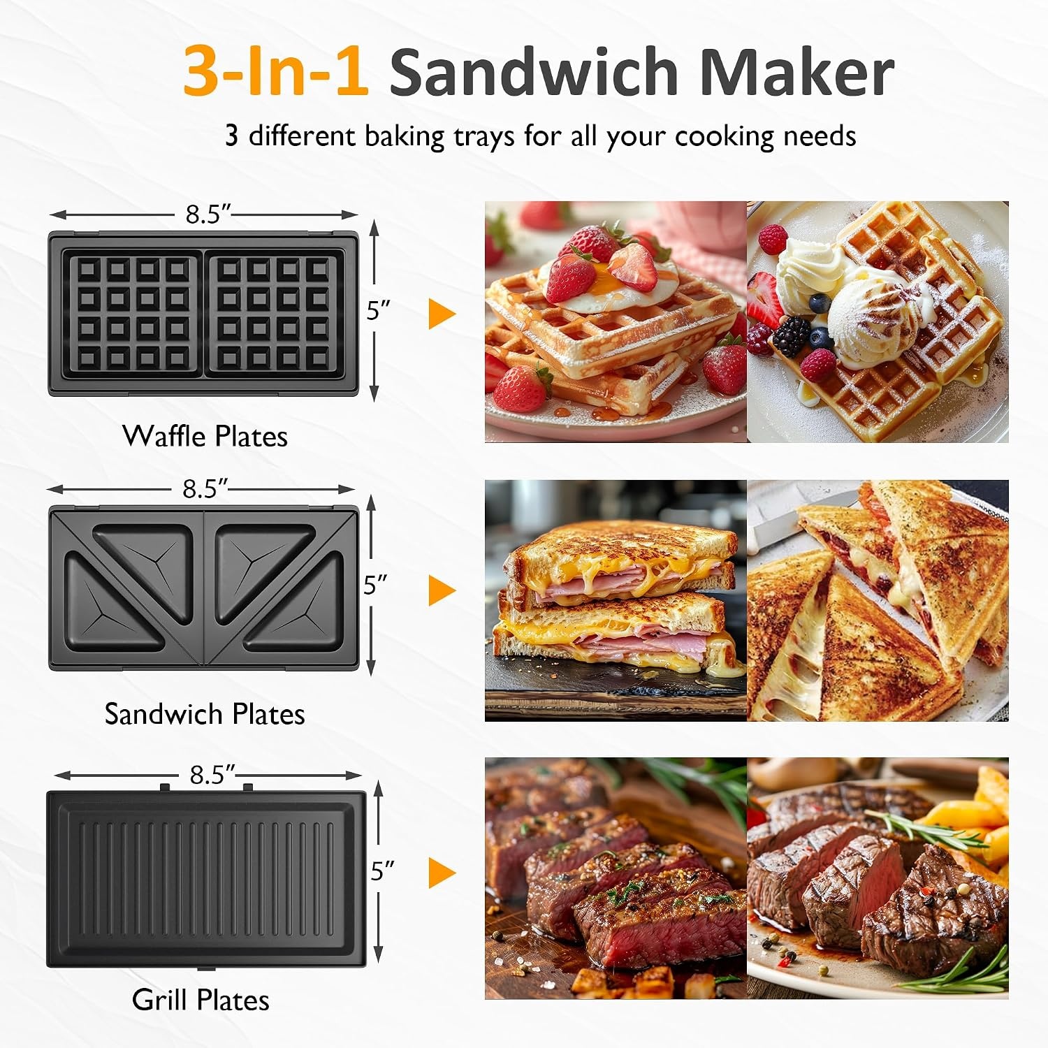 image:imageSunvivi Sandwich Maker Panini Press Waffle Maker with Removable Plates 3 in 1 Sandwich Maker Press with NonStick Plates Indicator Lights amp Cool Touch Handle 750W BlackBlackGlassTopC