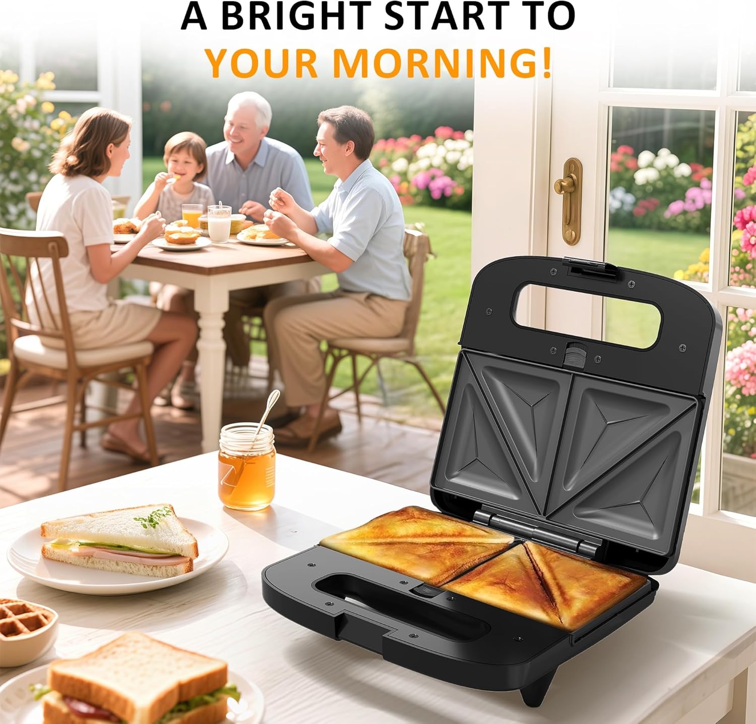 image:imageSunvivi Sandwich Maker Panini Press Waffle Maker with Removable Plates 3 in 1 Sandwich Maker Press with NonStick Plates Indicator Lights amp Cool Touch Handle 750W BlackNewBalck