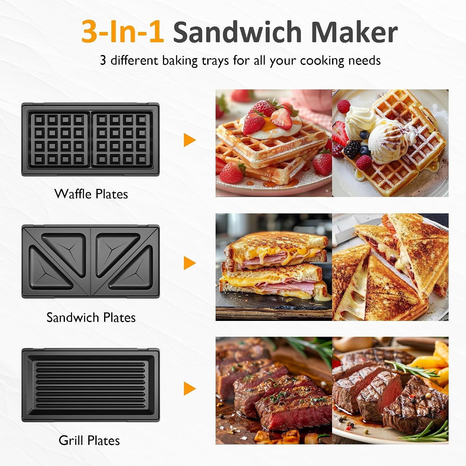 image:imageSunvivi Sandwich Maker Panini Press Waffle Maker with Removable Plates 3 in 1 Sandwich Maker Press with NonStick Plates Indicator Lights amp Cool Touch Handle 750W BlackBlackGlassTopA