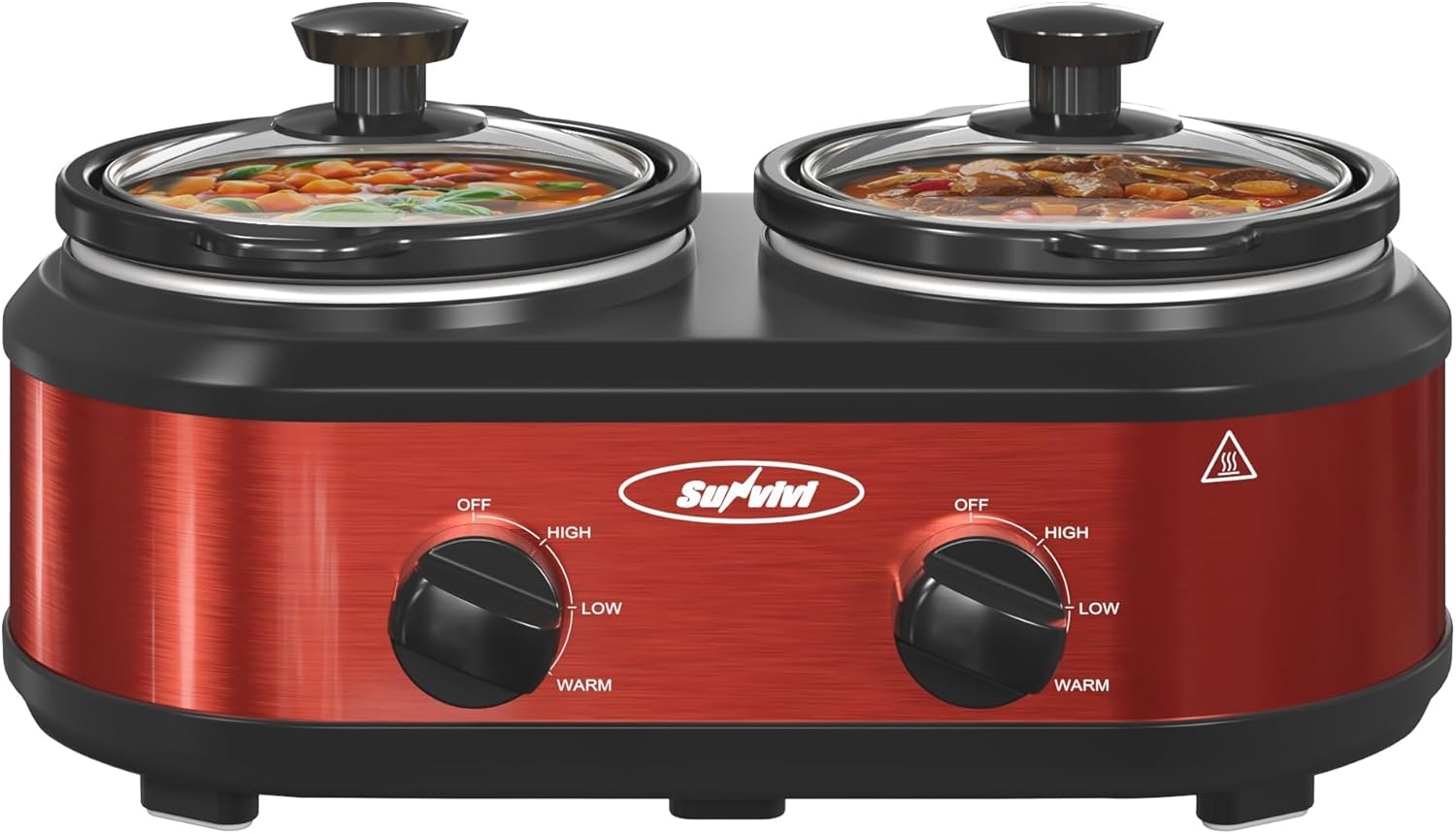 image:imageSunvivi Slow Cooker and Roaster Oven Double Slow Cooker Crock Food Warm Pot Triple Slow Cooker Buffet Servers and Warmer 26 Quart Electric Roaster OvenRed