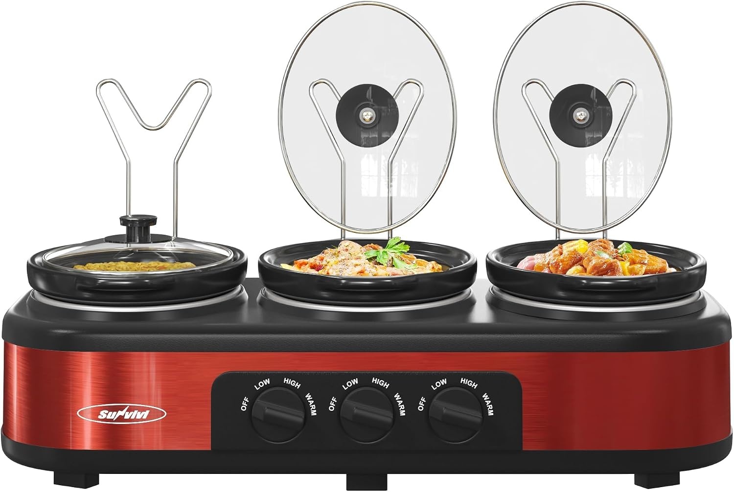 image:imageSunvivi Slow Cooker and Roaster Oven Double Slow Cooker Crock Food Warm Pot Triple Slow Cooker Buffet Servers and Warmer 26 Quart Electric Roaster OvenRed