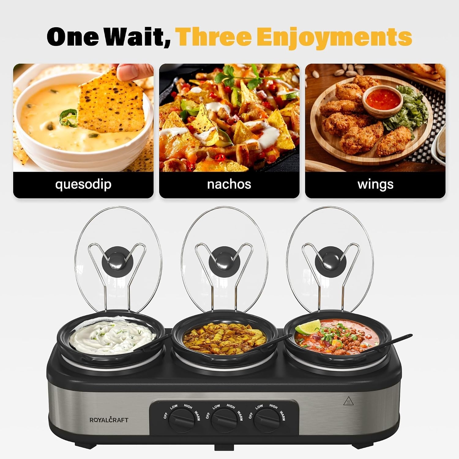 image:imageSunvivi Slow Cooker with 10 Cooking Liners Triple Slow Cooker Buffet Server 3 Pot Food Warmer for Parties with 3 Spoons Lid RestsAdjustable Temp 3 15 Quarts SilverSilverBlack Triple 15QT