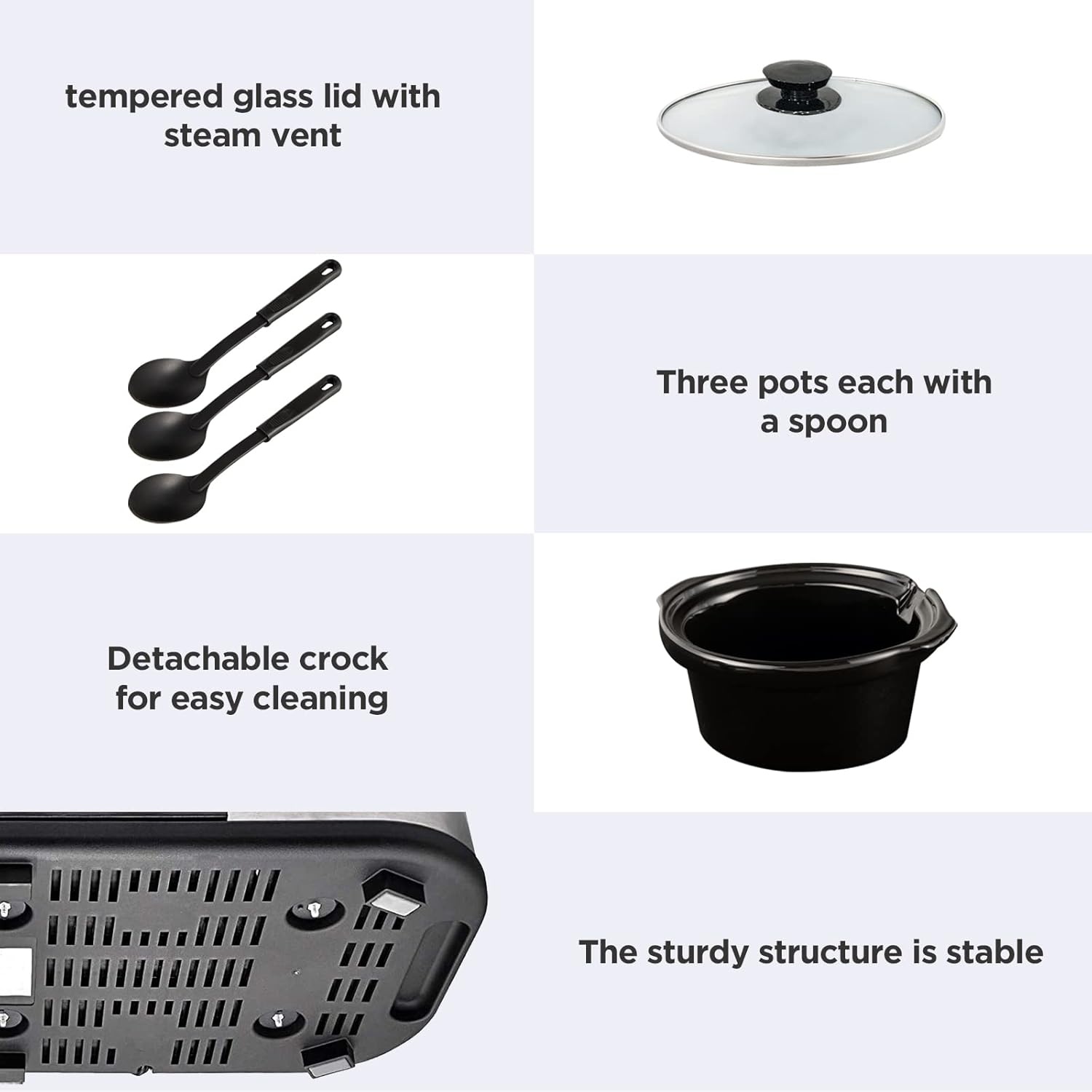 image:imageSunvivi Triple Slow Cooker Buffet Servers and Warmer3 Pot Food Small Mini Manual Slow Cooker with Adjustable Temp Stainless Steel Lid RestsRemovable Ceramic Pot 3 15 Quarts RedBlackSilver