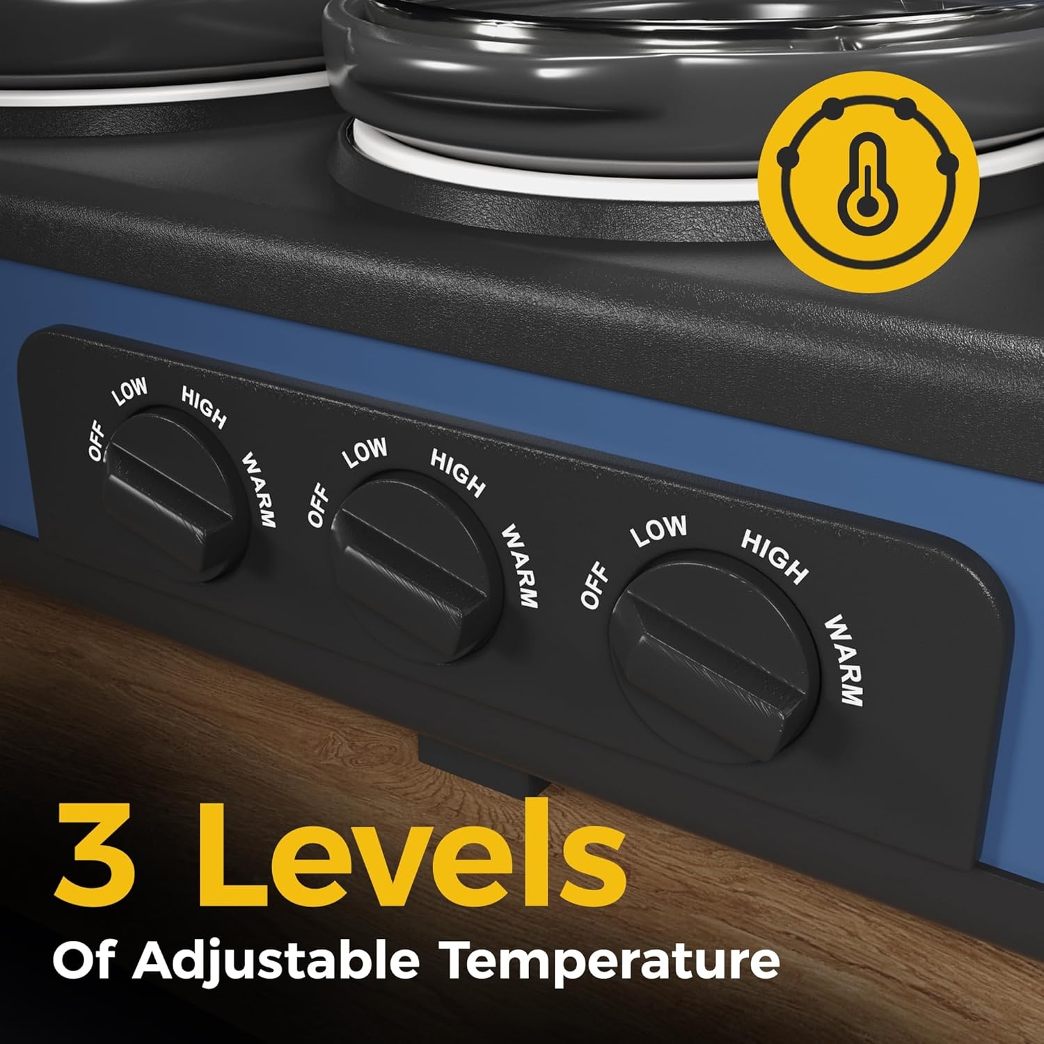 image:imageSunvivi Triple Slow Cooker Buffet Servers and Warmer3 Pot Food Small Mini Manual Slow Cooker with Adjustable Temp Stainless Steel Lid RestsRemovable Ceramic Pot 3 15 Quarts Redblue