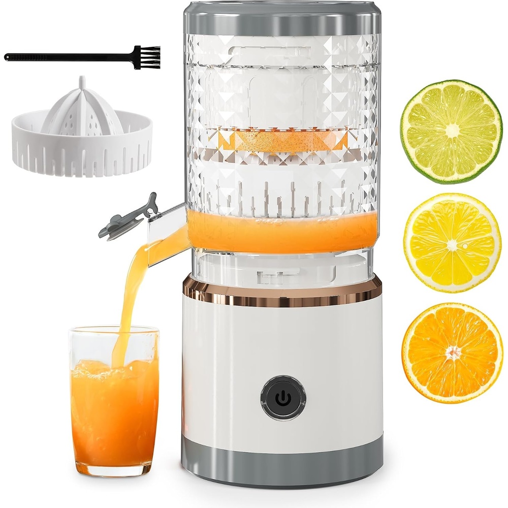 image:imageDualHead Electric Citrus Juicer Plugin Model Juicer Machine with Cleaning Brush Portable Lemon Squeezer for Fresh Orange Lemon Lime Kiwi Grapefruit Easy to CleanampUseBeige