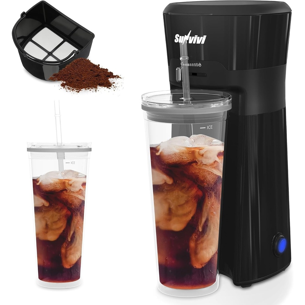 image:imageSUNVIVI 20 Oz Iced Coffee Maker for Ground Coffee Cold Brew Tea Maker with Reusable Coffee Filter and Insulated Pitcher Single Serve Machine for Home Strength Control for Flavor BlackBlack20 Oz
