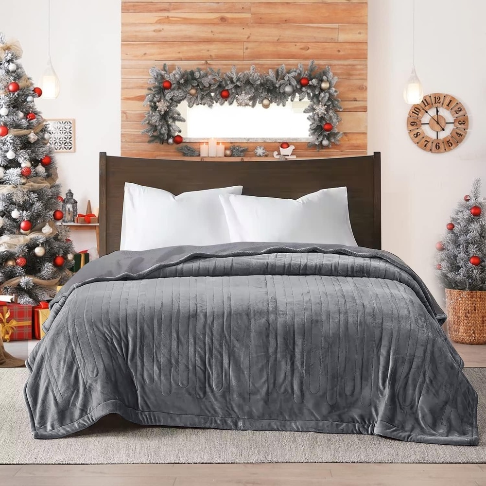 image:imageSUNVIVI Heated Electric Blanket Queen Size Dual Control 10 Heat Settings 12 Hours Auto Off Machine Washable ETL Certified Overheating Protection Grey 84x90 InchGrey