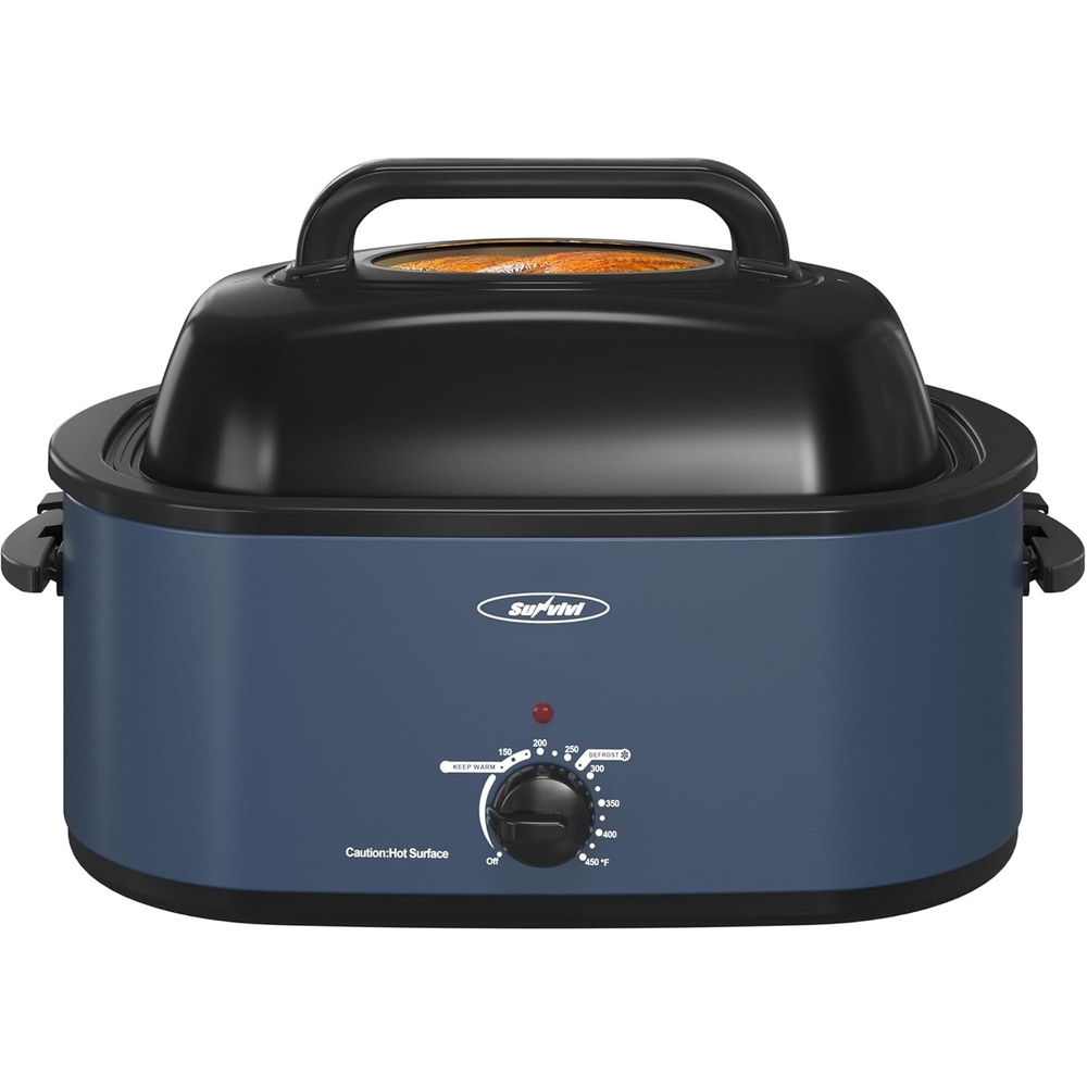 image:imageSUNVIVI OUTDOOR 18 QT Electric Roaster Oven with Viewing LidTurkey Roaster with Unique DefrostWarm FunctionLarge Removable Pan and CoolTouch Handles Stainless Steel WhiteBlue