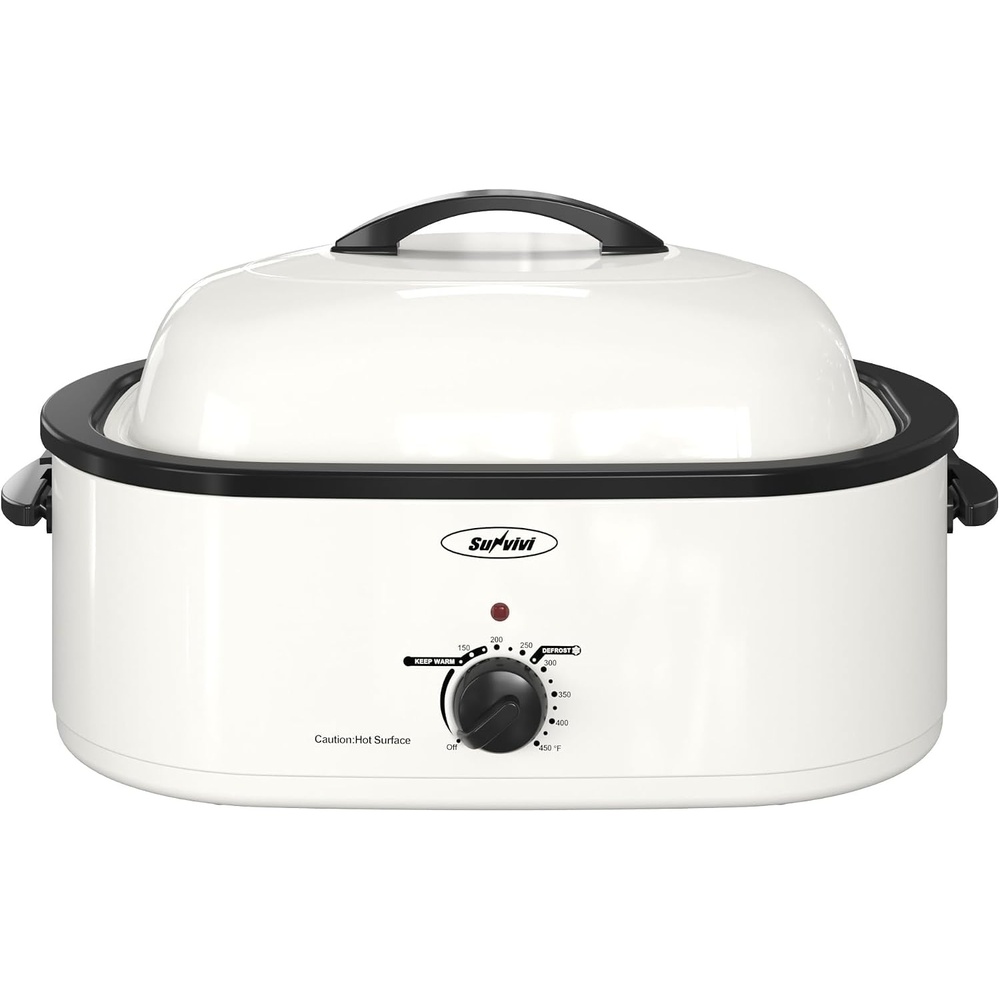 image:imageSUNVIVI OUTDOOR 18 QT Electric Roaster Oven with Viewing LidTurkey Roaster with Unique DefrostWarm FunctionLarge Removable Pan and CoolTouch Handles Stainless Steel WhiteWhite
