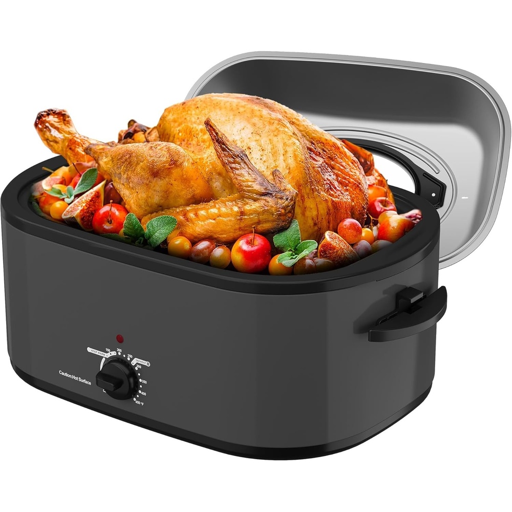 image:imageSUNVIVIPRO Roaster Oven 28 Quart Electric Turkey Roaster with SelfBasting Lid Removable Pan amp Rack Variable Temp Control Stainless Steel GreyGrey