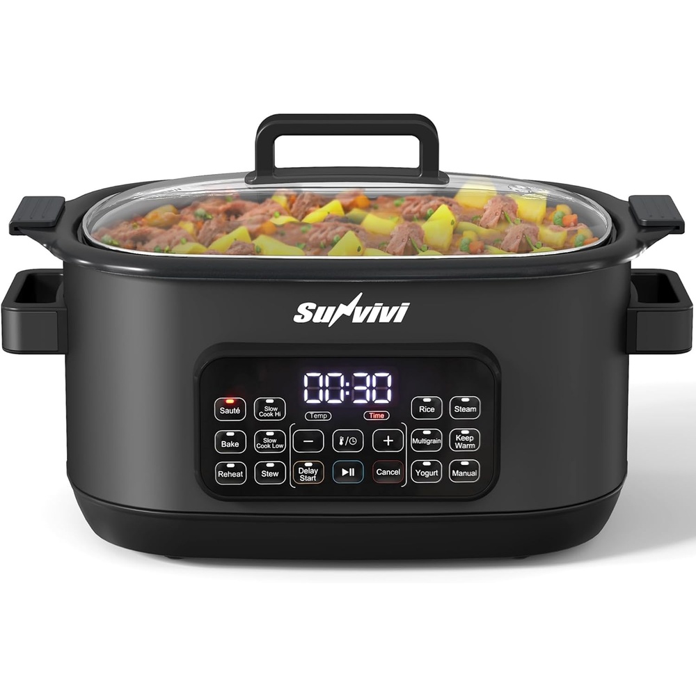 image:imageSunvivi 12in1 Multi Cooker 65QT Programmable Slow Cooker with Timer amp Temp Control Auto Warm Setting Delay Start Dishwasher Safe Lid amp Removable Nonstick Crock Stainless Steel Rack SliverBlack