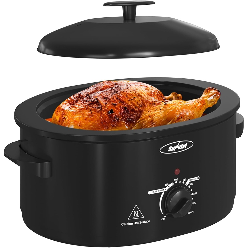 image:imageSunvivi 20Quart Roaster Oven with SelfBasting Lid Electric Turkey Roaster Oven with Removable Pan and Rack Stainless Steel BlackBlack