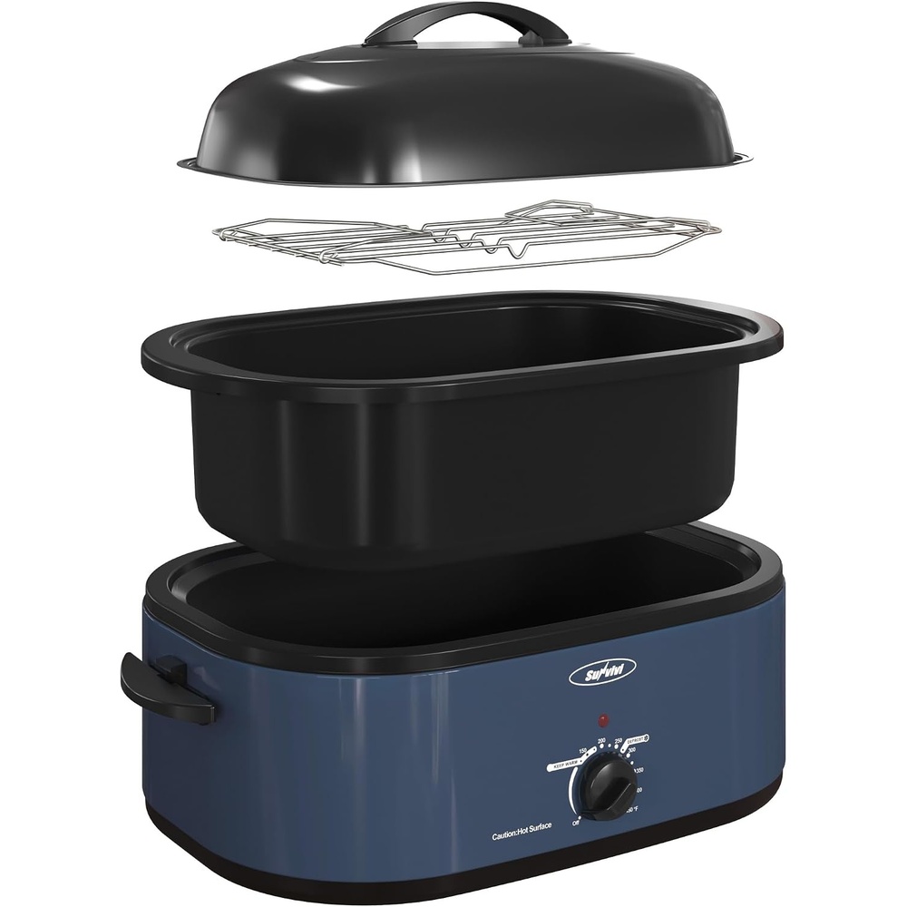 image:imageSunvivi 20Quart Roaster Oven with SelfBasting Lid Electric Turkey Roaster Oven with Removable Pan and Rack Stainless Steel BlackBlue