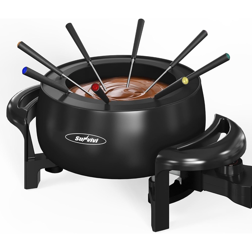 image:imageSunvivi 3 Quart Electric Fondue Pot Set for Melting Chocolate Cheese with Adjustable Temperature Control and 8 ColorCoded Forks 1000W NonStick Fondue Maker for Dessert Oil and Broth