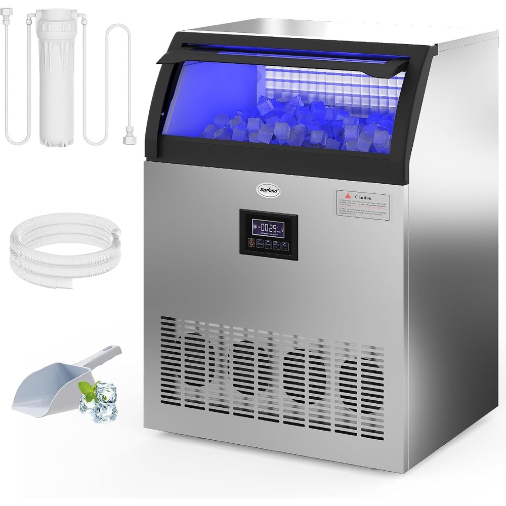 image:imageSunvivi Commercial Ice Maker Machine 265LBS24H 55LBS Storage Bin Stainless Steel Under Counter Ice Machine for Restaurants Bars and Home Use Includes Water Filter Scoop and Hose