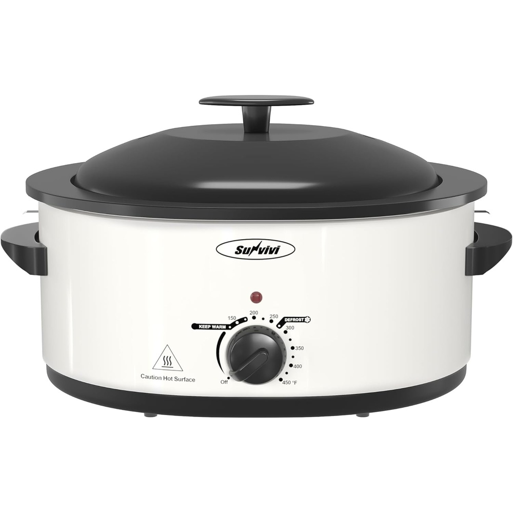 image:imageSunvivi Electric Roaster Oven for Small Families 8QT Portable Roaster with SelfBasting Lid Defrost amp Keep Warm Adjustable Temp 150F450F for Baking Slow Cooking Buffet Serving amp RV CampingWhite